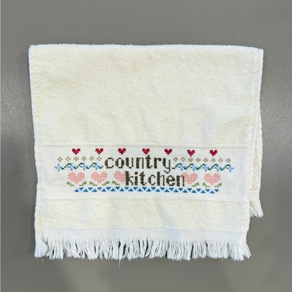Country Kitchen Embroidered White Towel